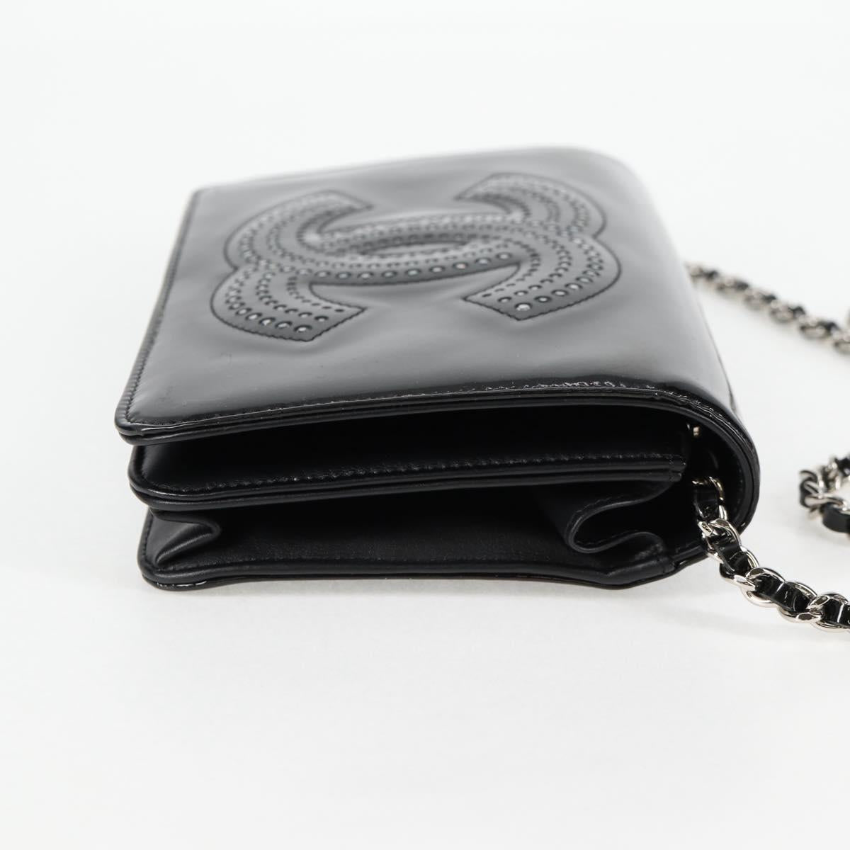 Chanel Chain Shoulder Bag Enamel Black Cc