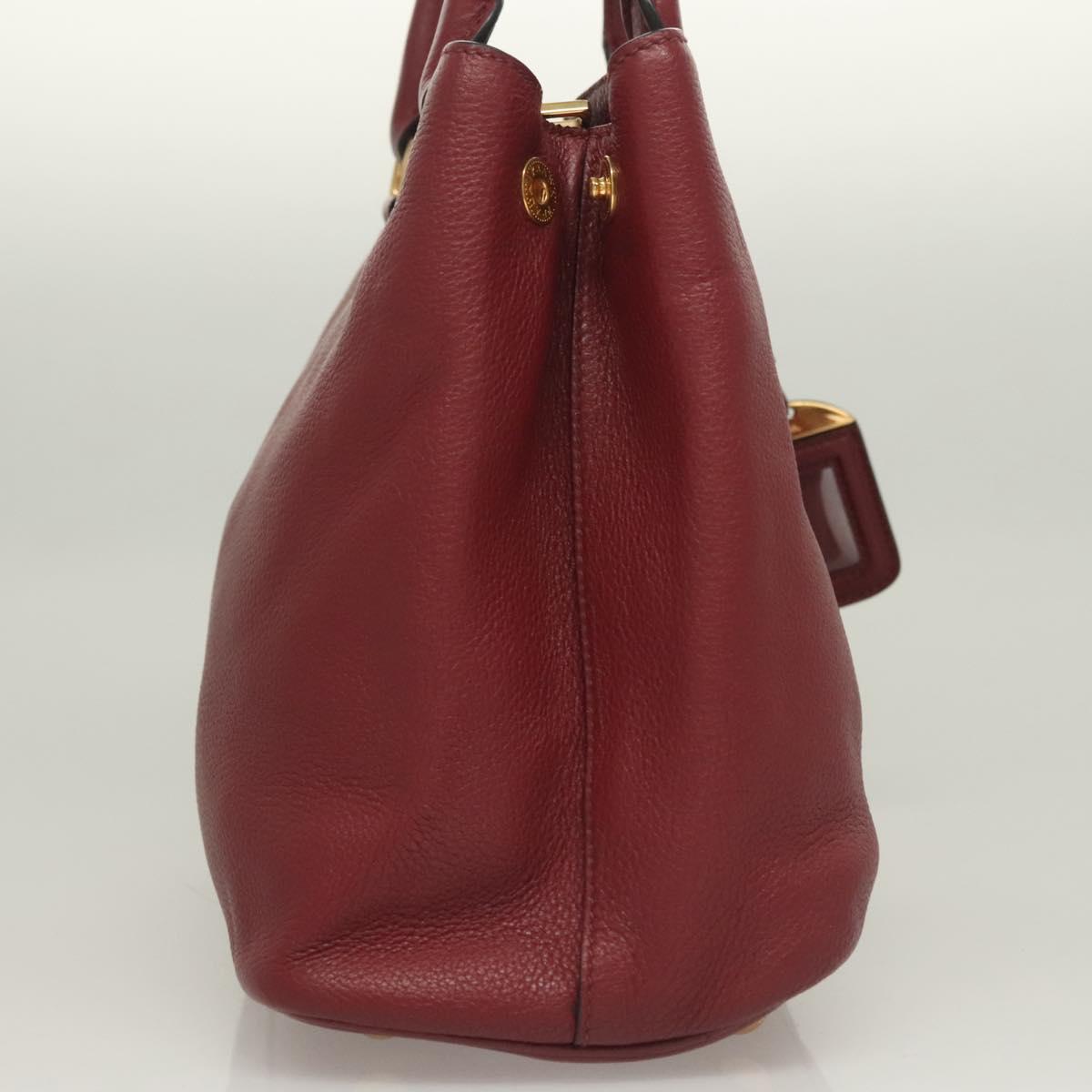 Prada Hand Bag Leather Bordeaux Gold