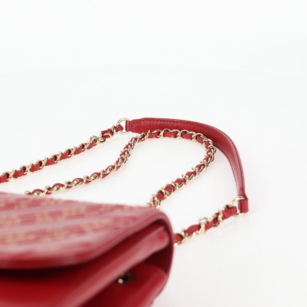 Chanel Chain V Stitch Shoulder Bag Lamb Skin Red Gold Cc