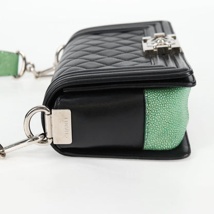 Chanel Chain Boy Chanel Shoulder Bag Lamb Skin Black Silver Cc