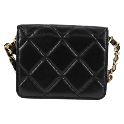 Chanel Matelasse Chain Pouch Shoulder Bag Lamb Skin Black Gold Cc