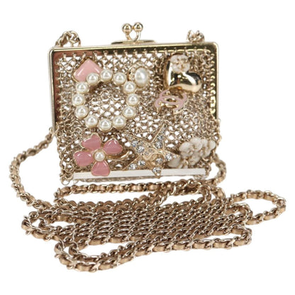 Chanel Camellia Coco Mark Chain Pouch Metal Gold Ap2890 Cc