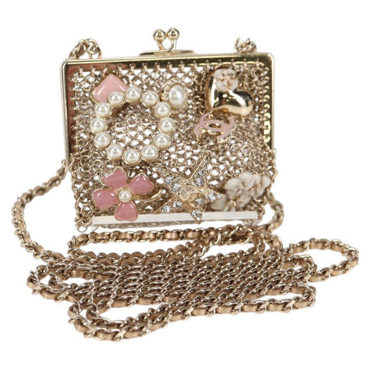 Chanel Camellia Coco Mark Chain Pouch Metal Gold Ap2890 Cc