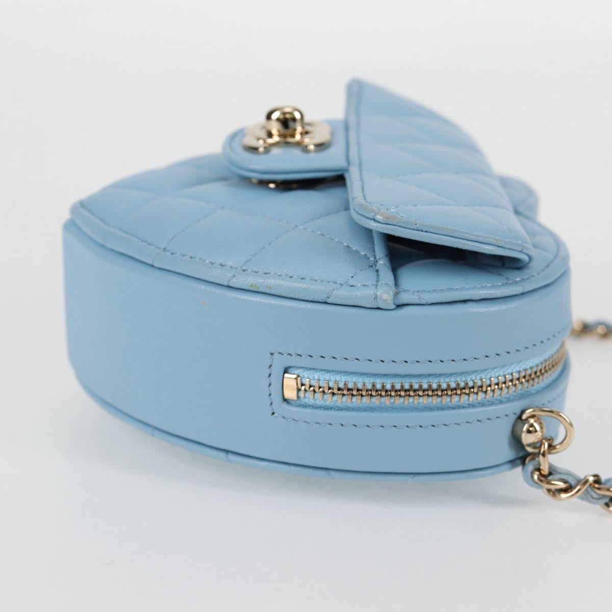 Chanel Matelasse Chain Shoulder Bag Lamb Skin Blue Gold Cc