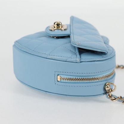 Chanel Matelasse Chain Shoulder Bag Lamb Skin Blue Gold Cc