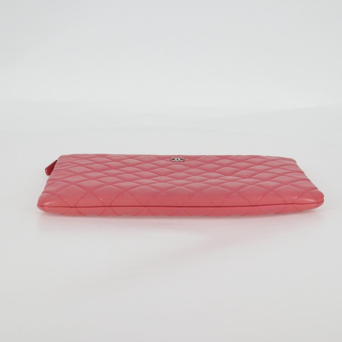 Chanel Matelasse Clutch Bag Lamb Skin Pink Silver Cc