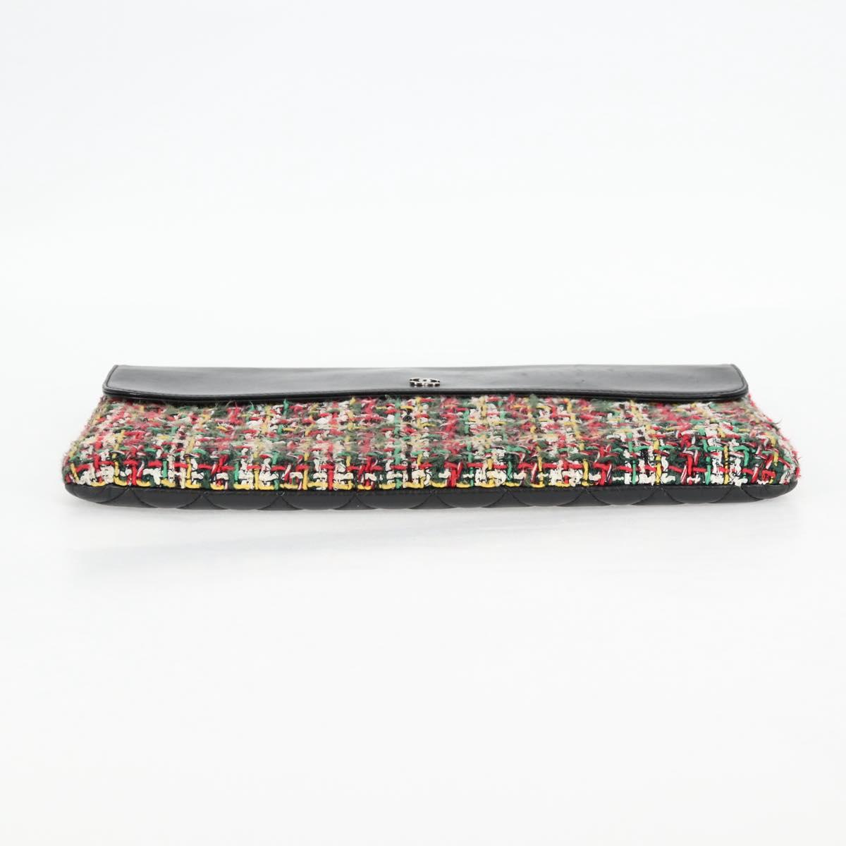 Chanel Clutch Bag Tweed Black Silver Cc