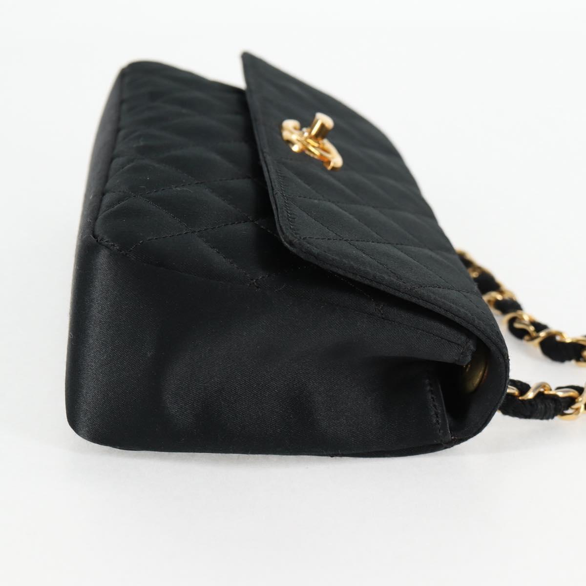 Chanel Matelasse Chain Shoulder Bag Satin Black Gold Cc