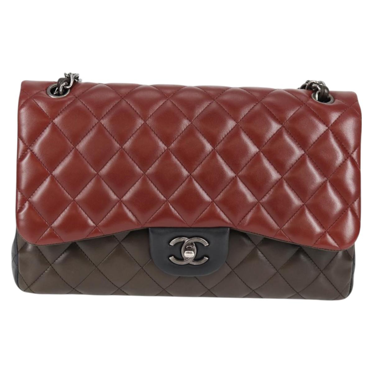 Chanel Big Matelasse Chain Shoulder Bag Lamb Skin Brown Cc