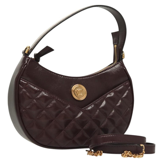 Versace Shoulder Bag Leather 2WAY Brown Gold