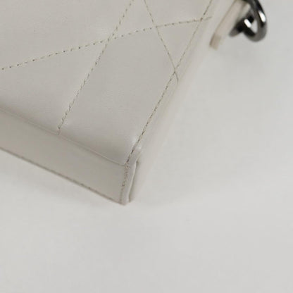 Christian Dior Chain Shoulder Bag Leather 2WAY White Silver