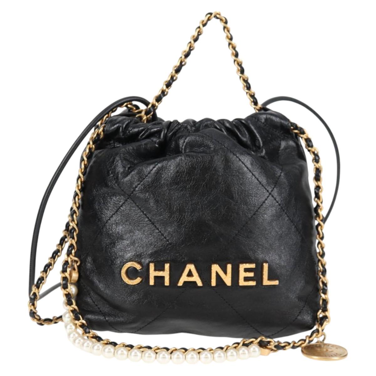 Chanel Chain Chanel 22 Shoulder Bag Leather Black Gold Cc