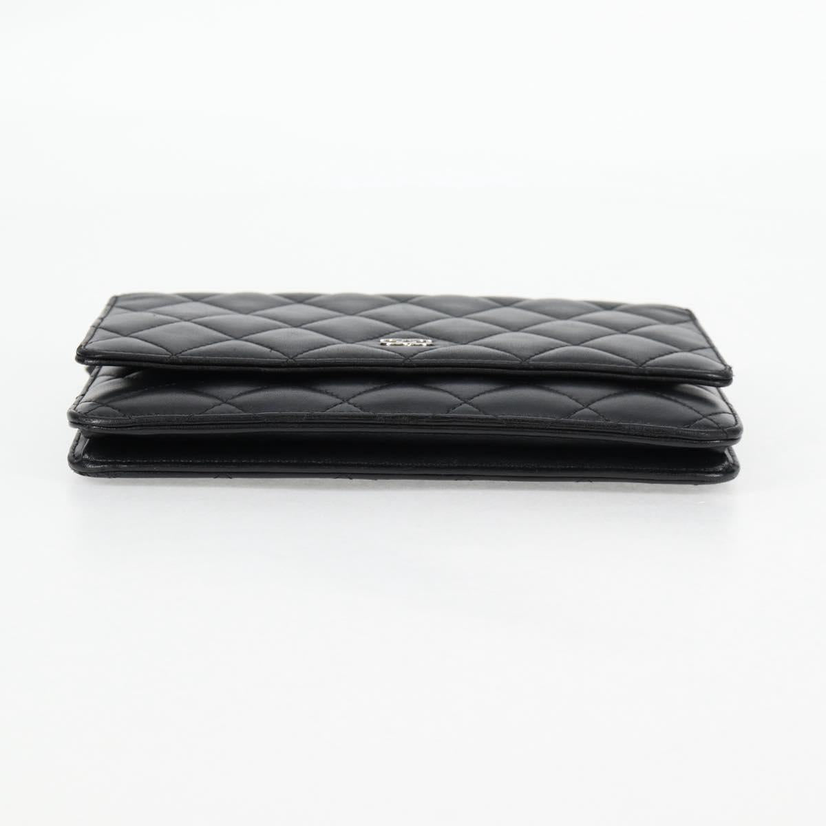 Chanel Matelasse Chain Wallet Lamb Skin Black Silver Cc