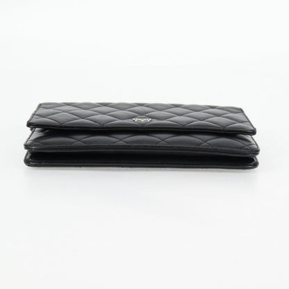 Chanel Matelasse Chain Wallet Lamb Skin Black Silver Cc