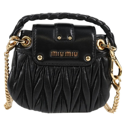 Miu Miu Matelasse Chain Pouch Shoulder Bag Leather Black Gold