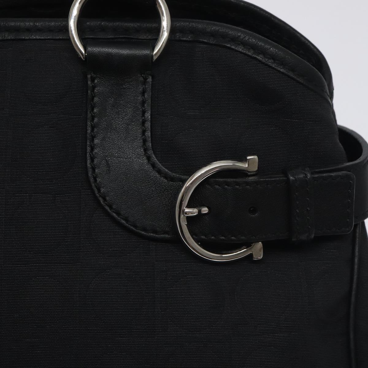 Salvatore Ferragamo Gancini Hand Bag Nylon Black Silver