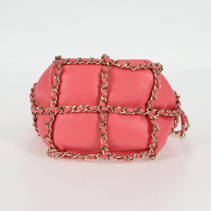Chanel Chain Shoulder Bag Lamb Skin Pink Gold Cc