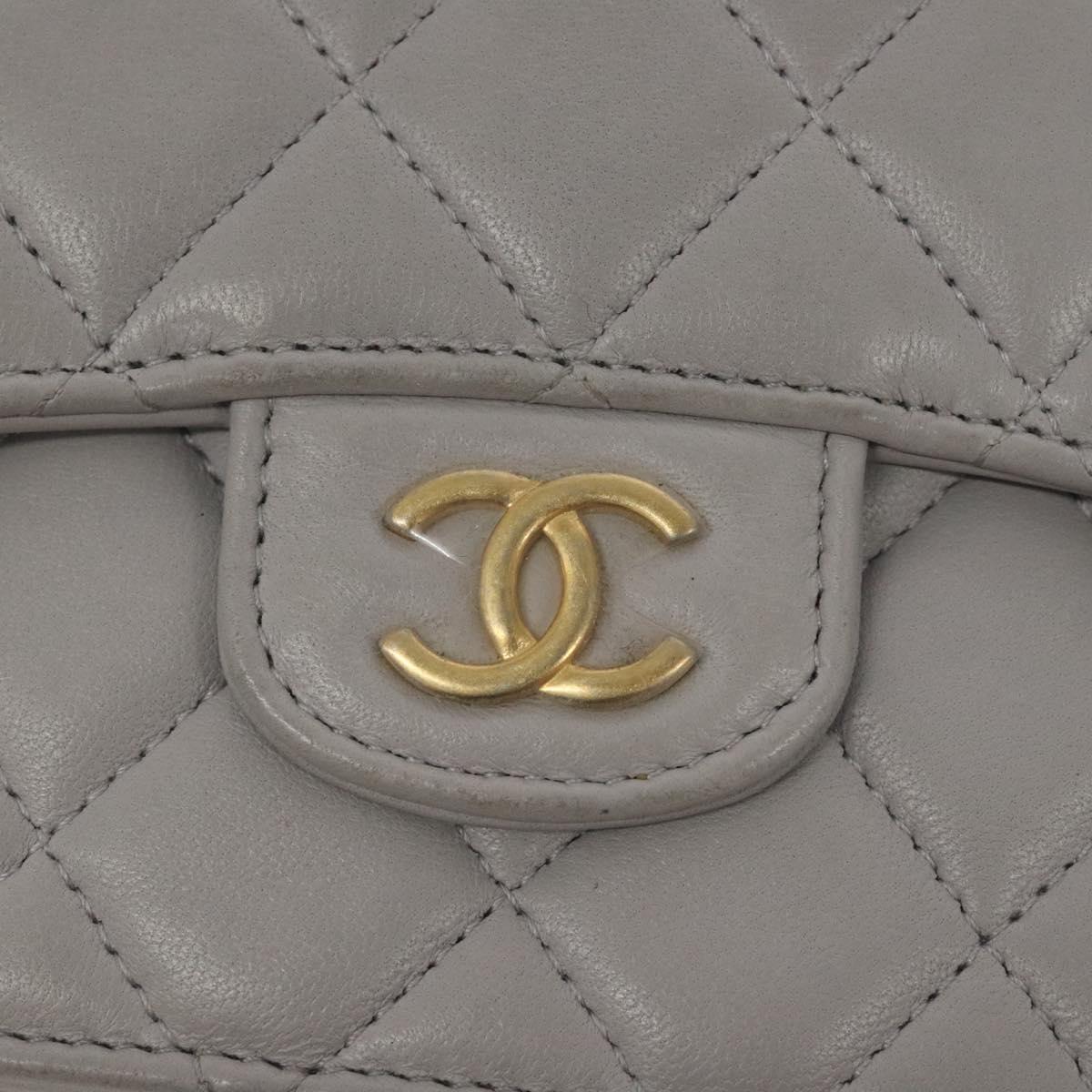 Chanel Matelasse Chain Wallet Shoulder Bag Lamb Skin Gray Gold Cc