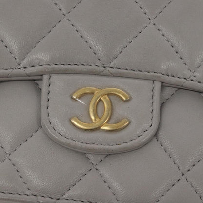 Chanel Matelasse Chain Wallet Shoulder Bag Lamb Skin Gray Gold Cc