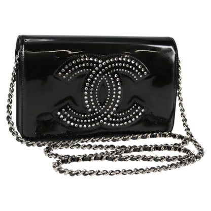 Chanel Chain Shoulder Bag Enamel Black Cc