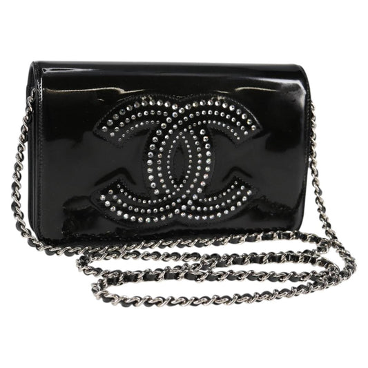 Chanel Chain Shoulder Bag Enamel Black Cc