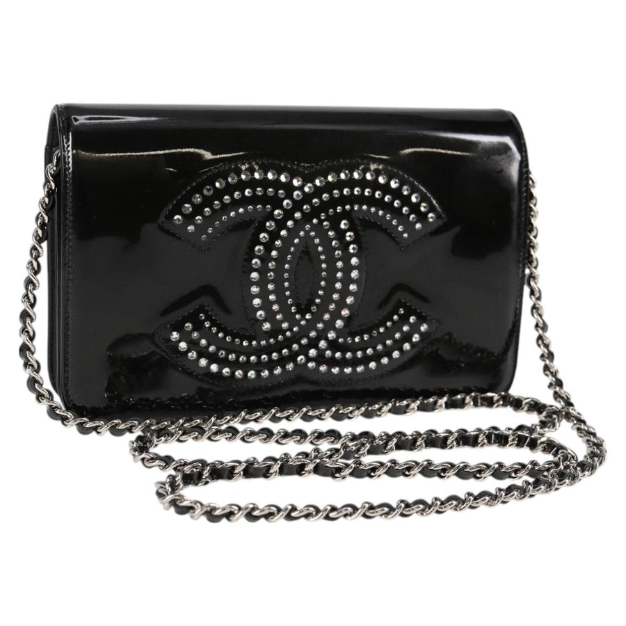 Chanel Chain Shoulder Bag Enamel Black Cc