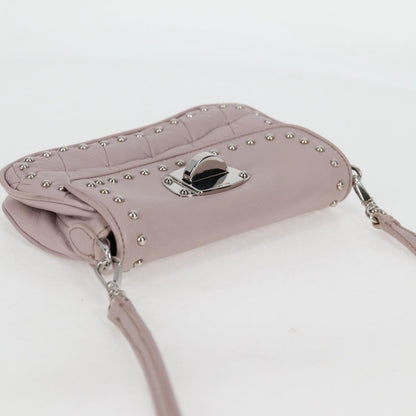 Miu Miu Studs Chain Shoulder Bag Leather Pink Silver