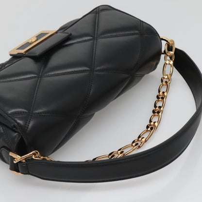 Versace Chain Hand Bag Leather 3WAY Black Gold