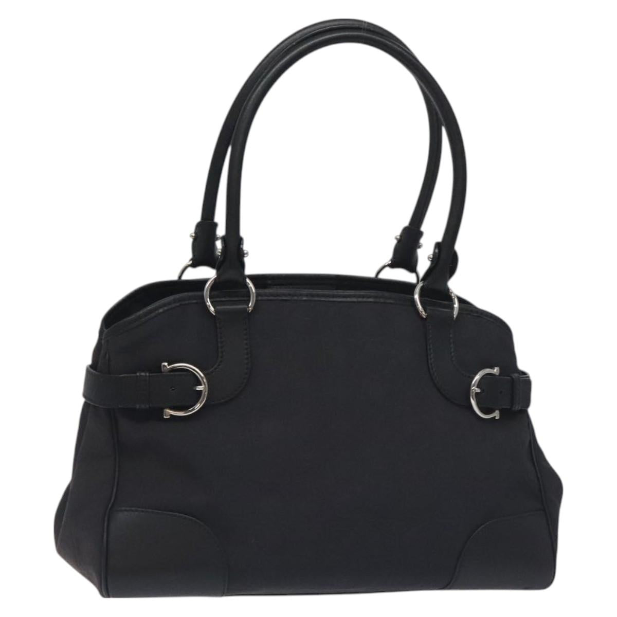Salvatore Ferragamo Gancini Hand Bag Nylon Black Silver