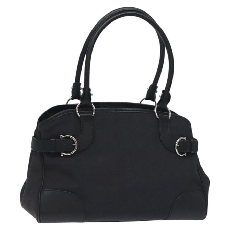 Salvatore Ferragamo Gancini Hand Bag Nylon Black Silver