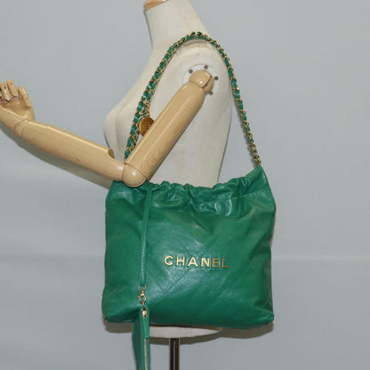 Chanel Chain Chanel 22 Shoulder Bag Lamb Skin Green Gold Cc