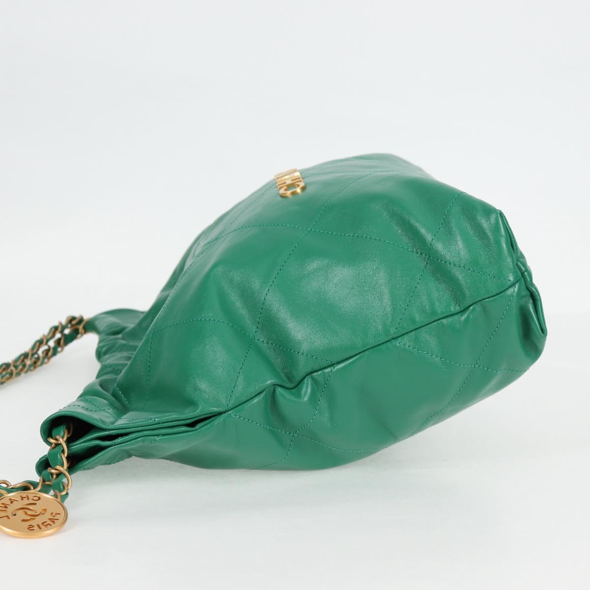 Chanel Chain Chanel 22 Shoulder Bag Lamb Skin Green Gold Cc