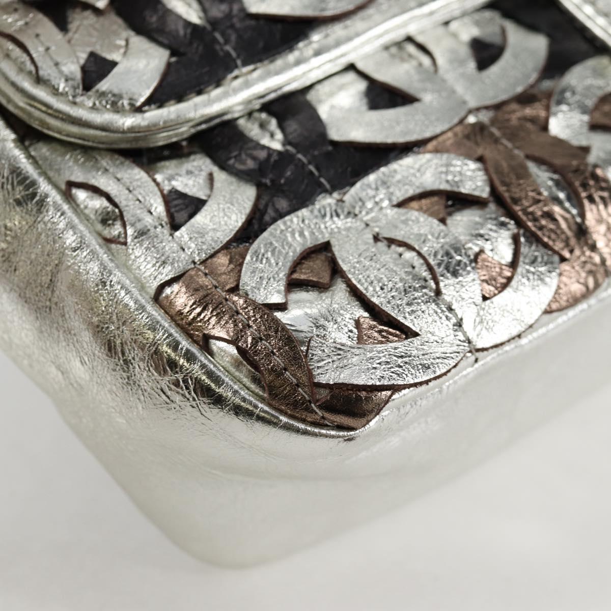 Chanel Chain Matelasse Shoulder Bag Leather Silver Cc