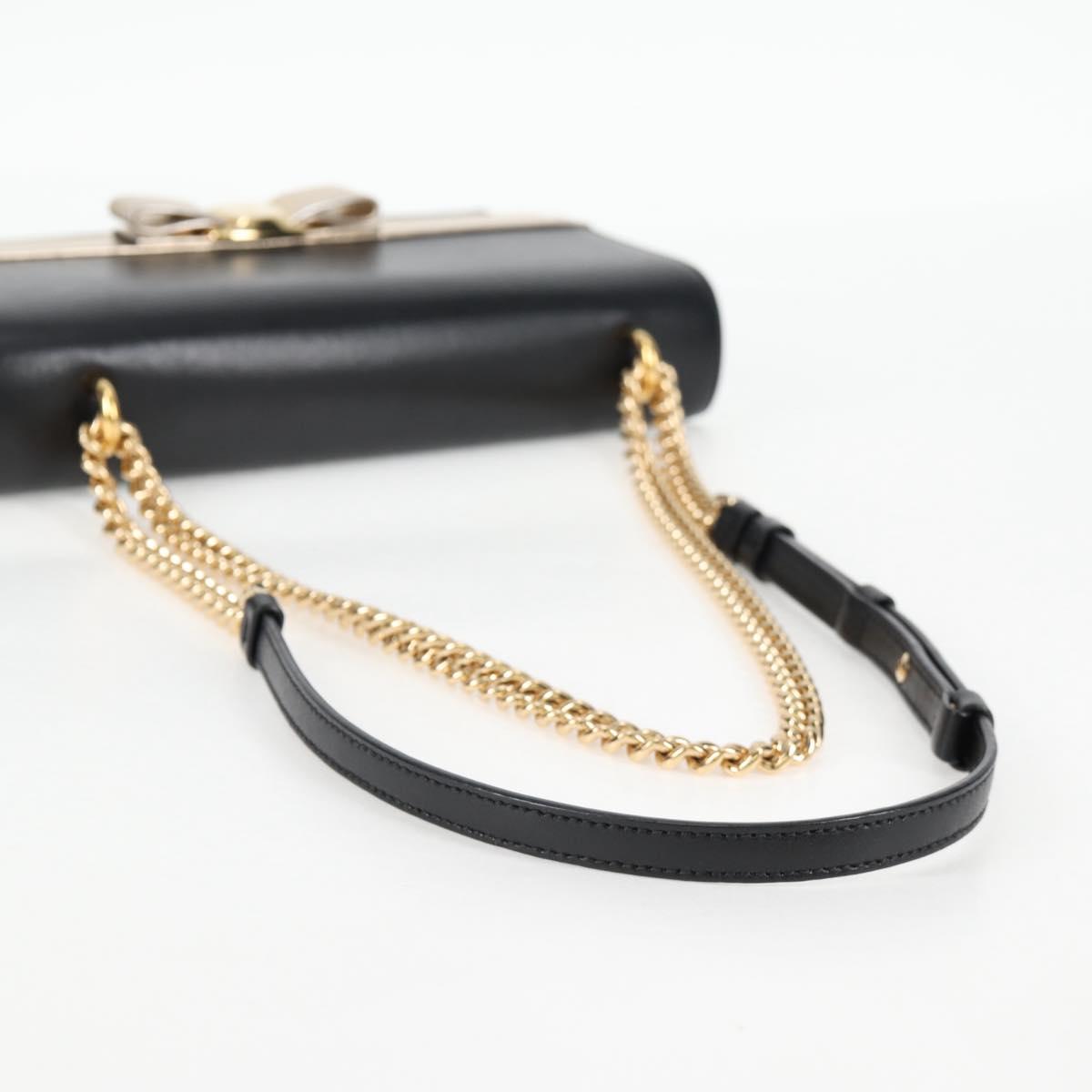 Salvatore Ferragamo Vala Chain Shoulder Bag Leather Black Gold