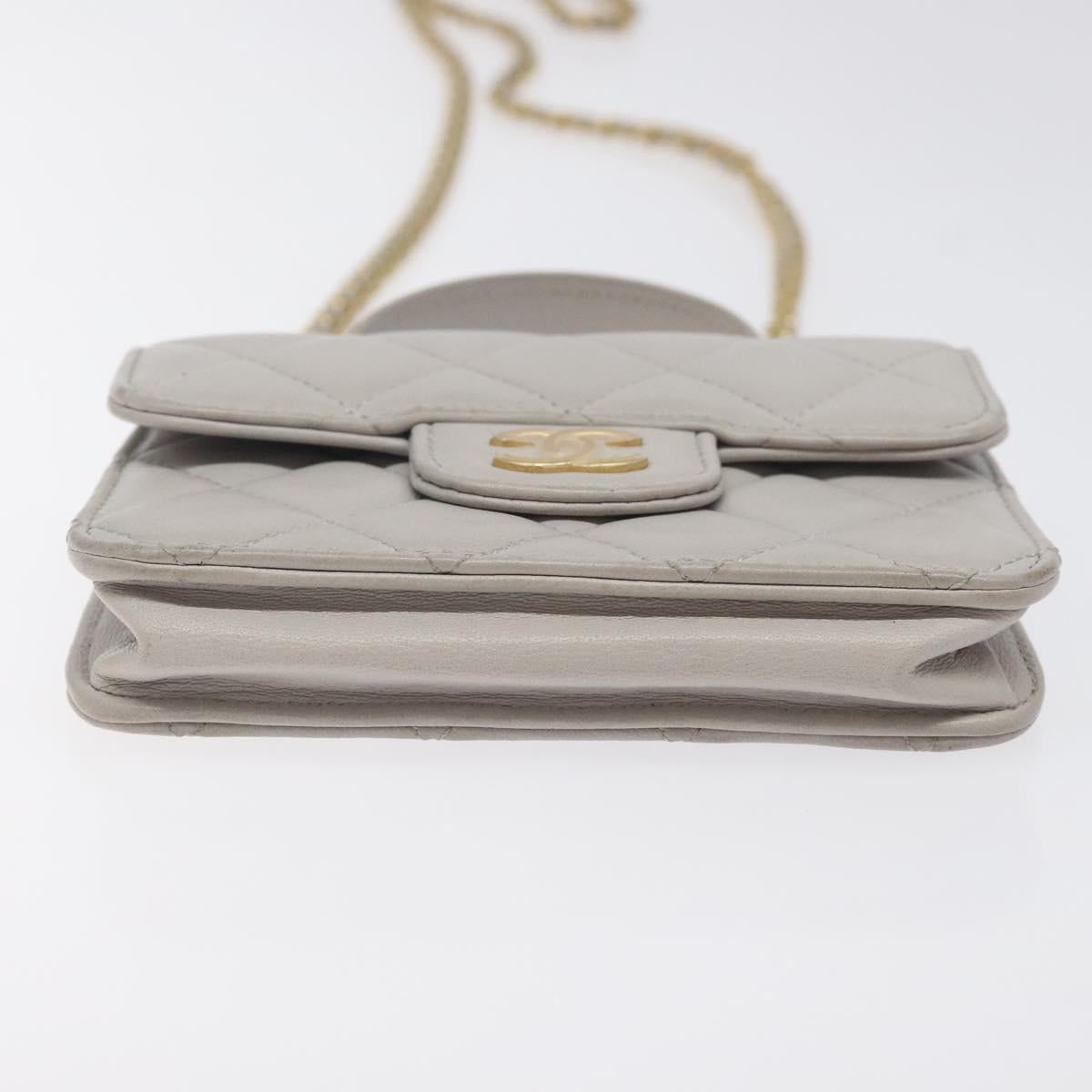 Chanel Matelasse Chain Wallet Shoulder Bag Lamb Skin Gray Gold Cc