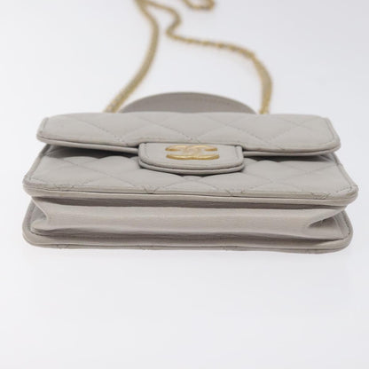 Chanel Matelasse Chain Wallet Shoulder Bag Lamb Skin Gray Gold Cc