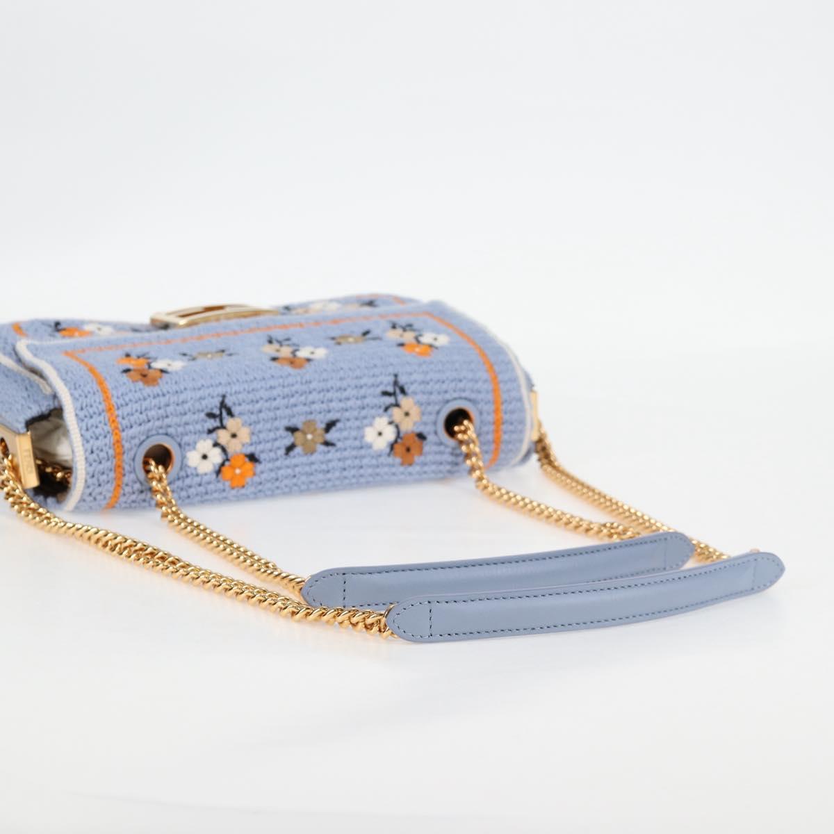 Fendi Chain Mamma Baguette Shoulder Bag Cotton 2WAY Purple Gold