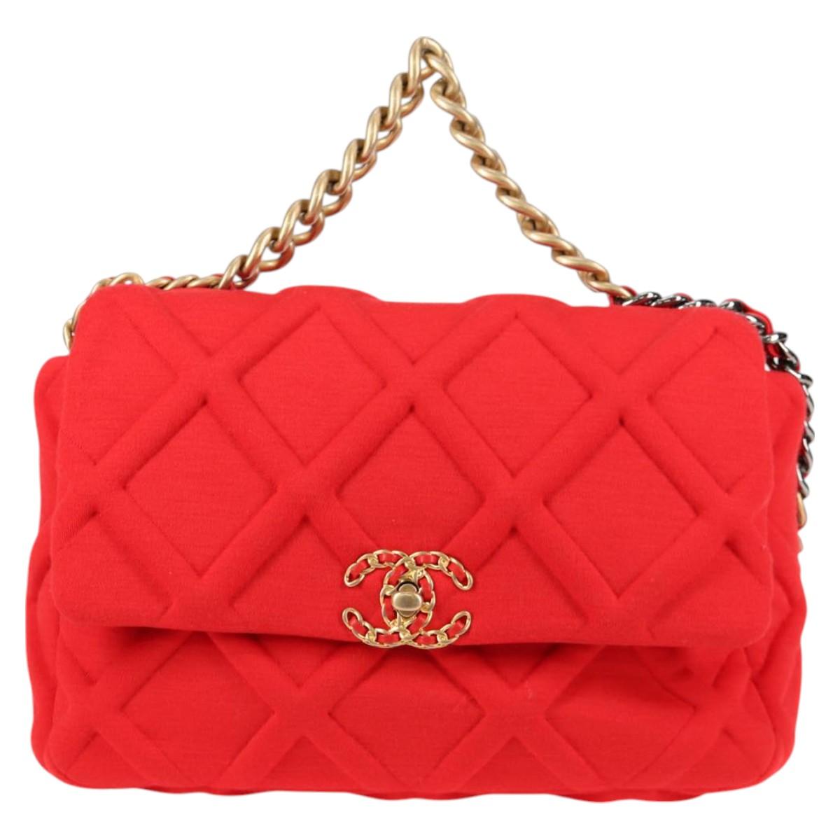 Chanel Chain Shoulder Bag Cotton 2WAY Red Gold Silver Cc