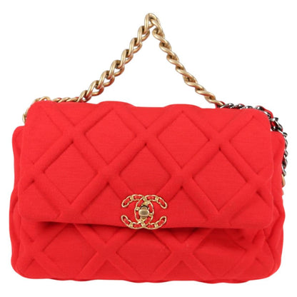 Chanel Chain Shoulder Bag Cotton 2WAY Red Gold Silver Cc
