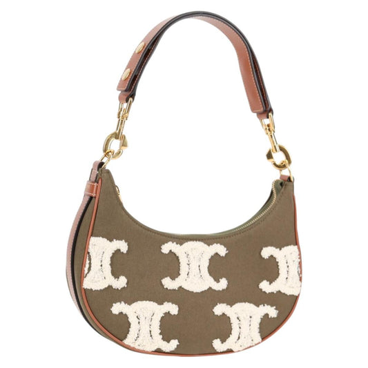 Celine Triomphe Ava Shoulder Bag Canvas Leather Pile Khaki Gold