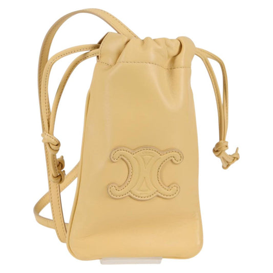 Celine Cuir Triomphe Drawstring Mobile Pouch Leather Yellow