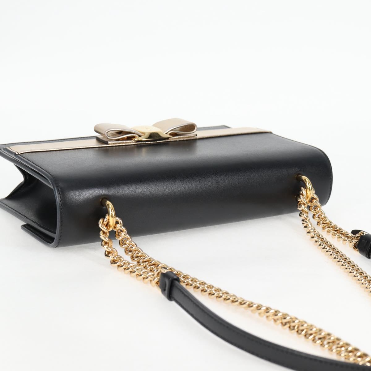 Salvatore Ferragamo Vala Chain Shoulder Bag Leather Black Gold