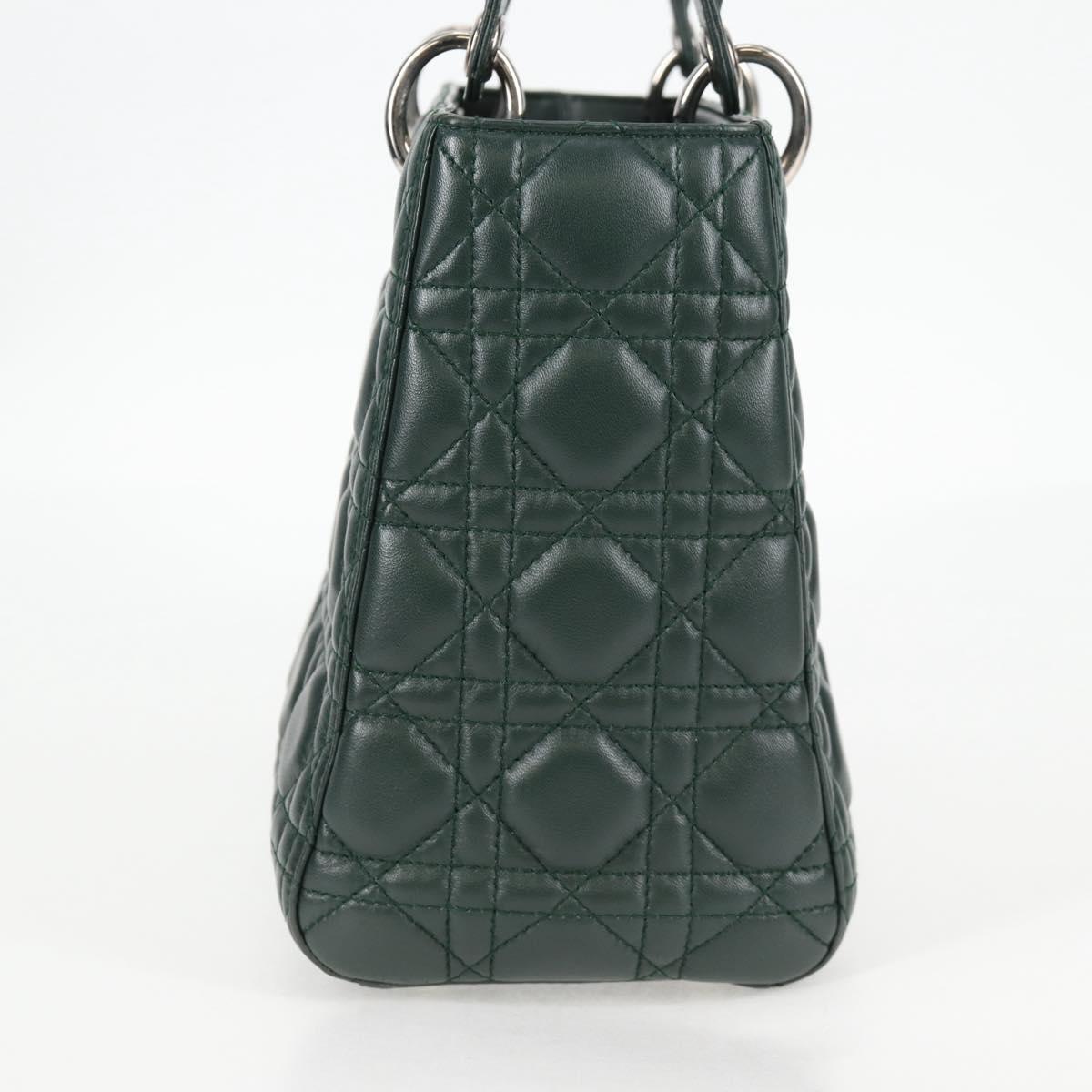 Christian Dior Canage Lady Dior Hand Bag Lamb Skin 2WAY Green Gold