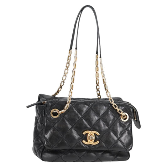 Chanel Matelasse Chain Shoulder Bag Lamb Skin Black Gold Cc