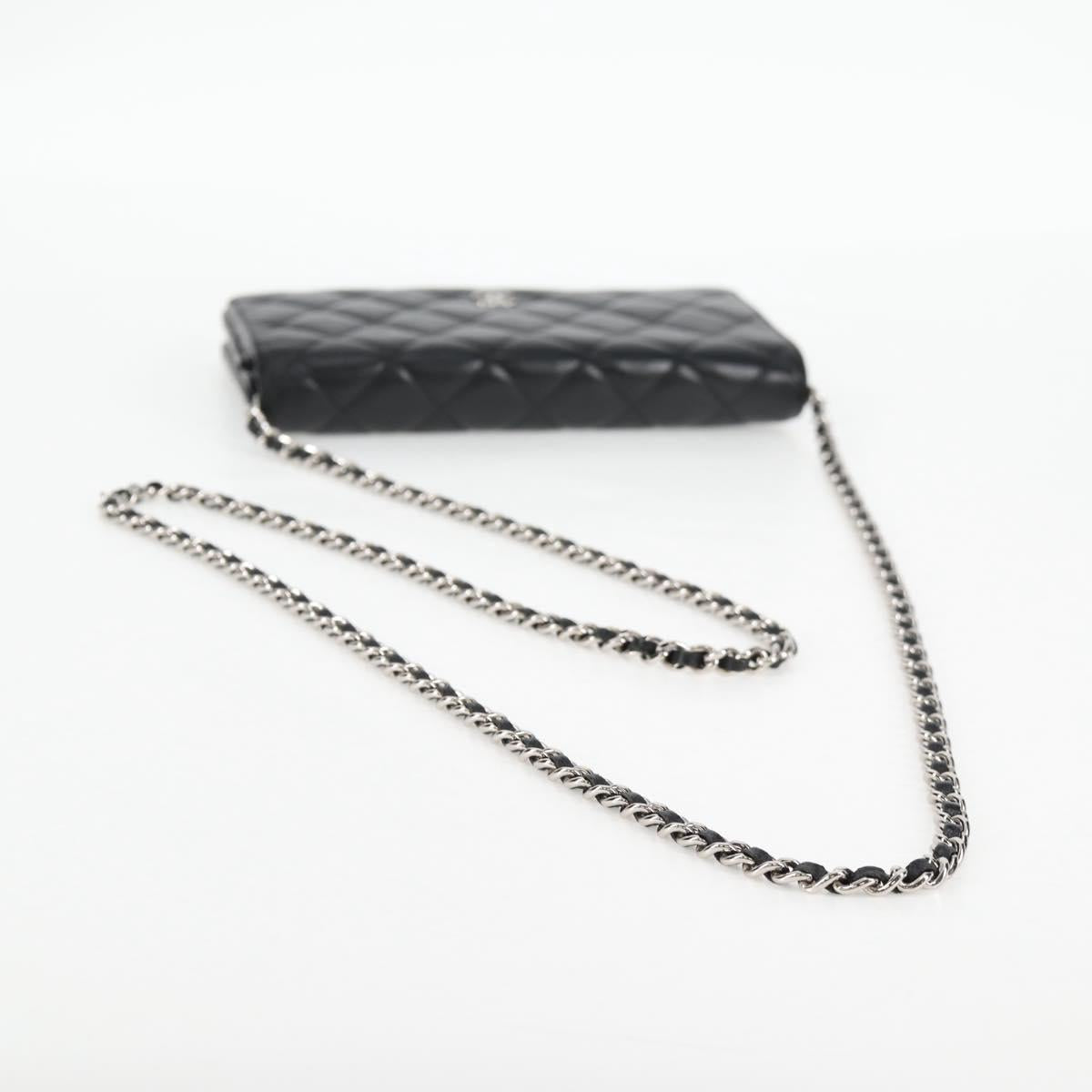 Chanel Matelasse Chain Wallet Lamb Skin Black Silver Cc