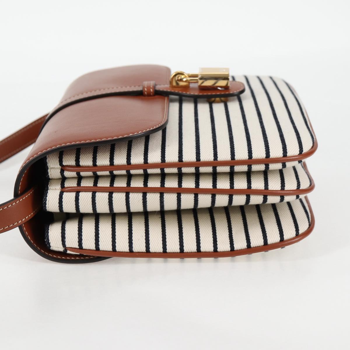 Celine Shoulder Bag Canvas Leather Brown Gold