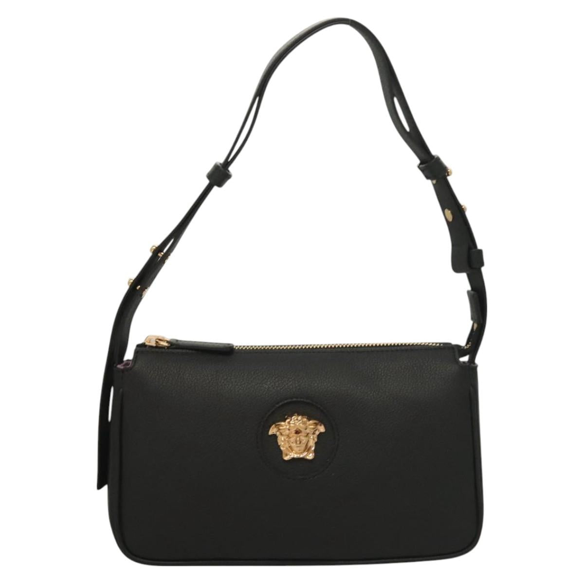 Versace Shoulder Bag Leather Black Gold