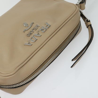 Prada Shoulder Bag Leather Beige Silver