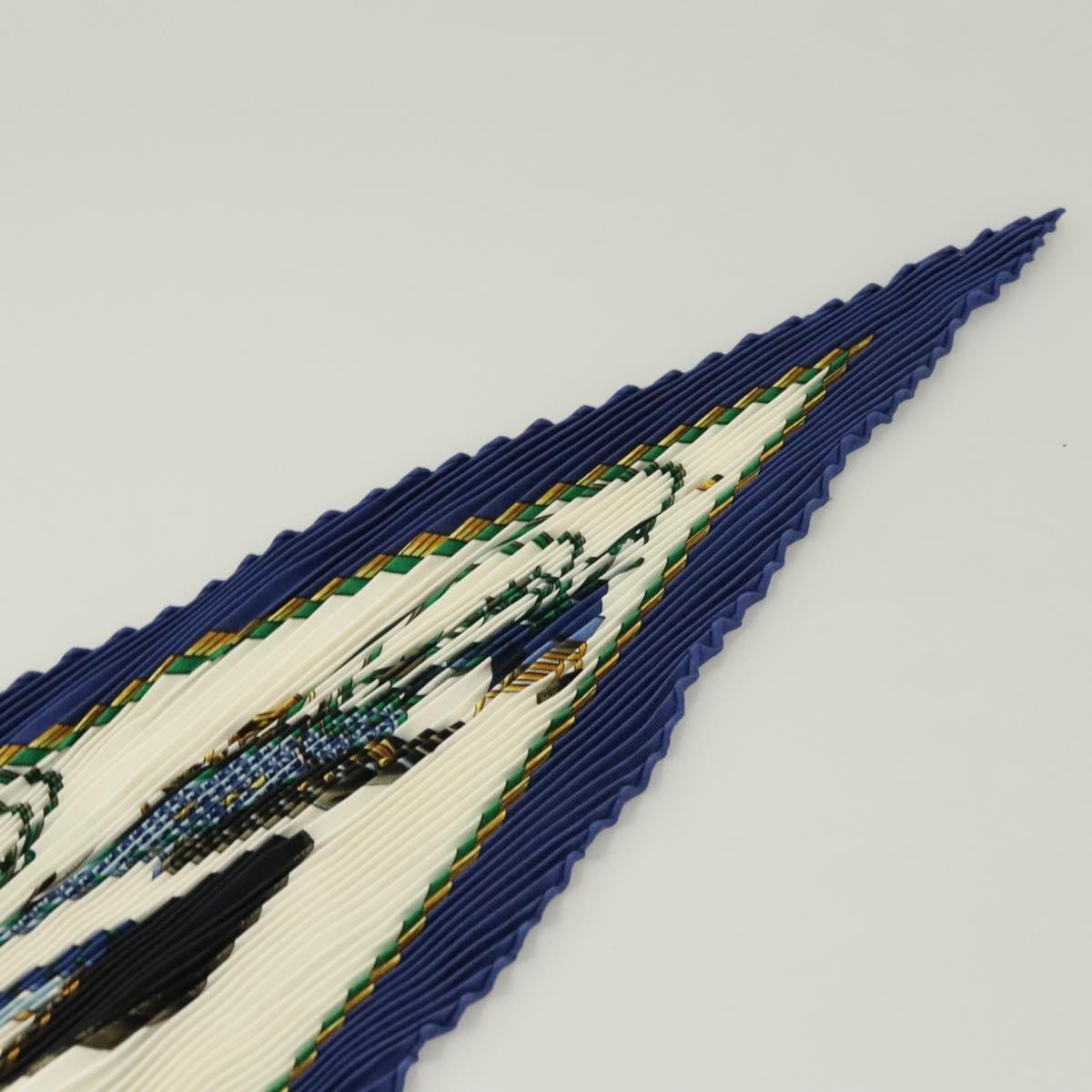 Hermes Pleated Scarf ""les Voitures A Transformation"" Silk Blue