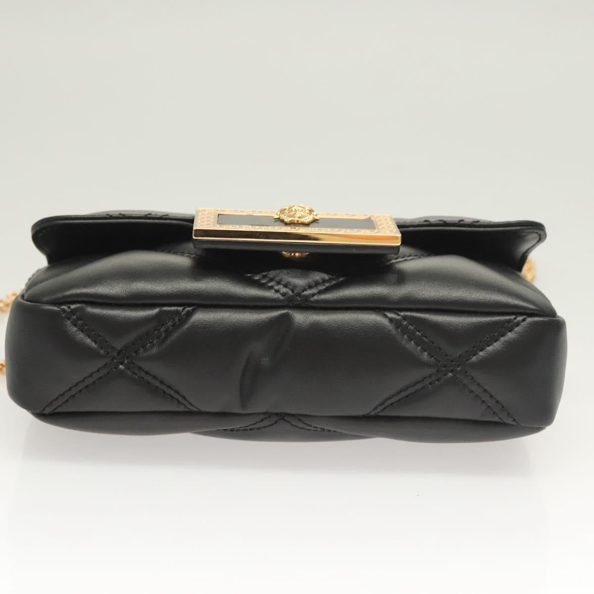 Versace Chain Shoulder Bag Leather Black Gold